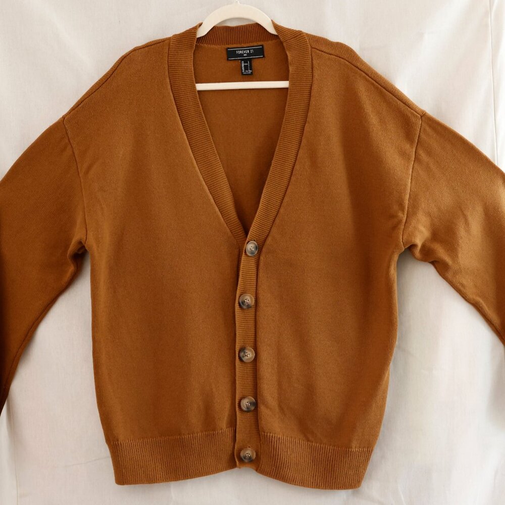 Men's 100% Coton Caramel Rust Cardigan Forever 21 Size Large Oversized Classic